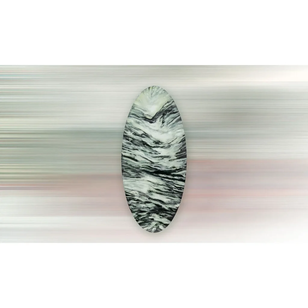 Tall Oval Marbled Green Wall Art, 80 x 180 cm in olive — in a room setting