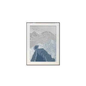 Navy Mountain and Cliff Print in White Frame, 70 x 90 cm — in a room setting