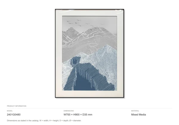 Navy Mountain and Cliff Print in White Frame, 70 x 90 cm — dimensions