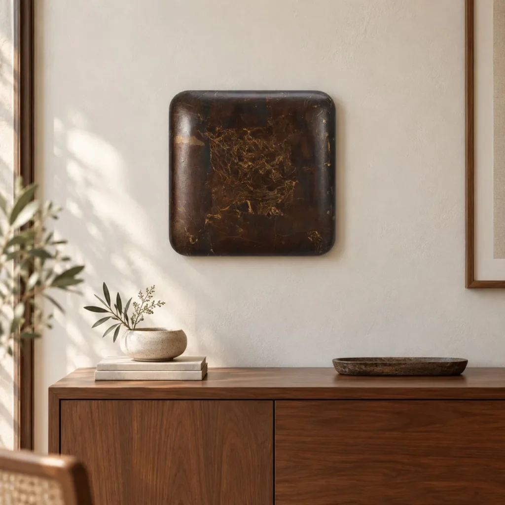 Small Dark Bronze Glazed Tile, 30 x 30 cm in bronze — front view