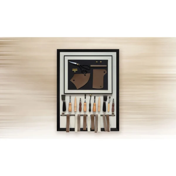Woodworking Tools Shadow Box in Black Frame, 40 x 45 cm — in a room setting