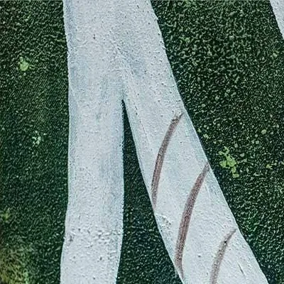 White Line Abstract on Green Painting in Black Frame, 80 x — detail