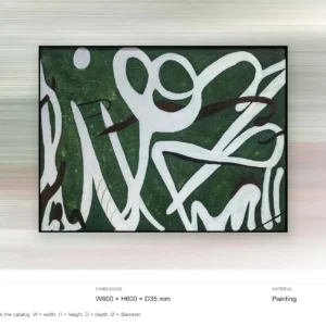 White Line Abstract on Green Painting in Black Frame, 80 x — dimensions