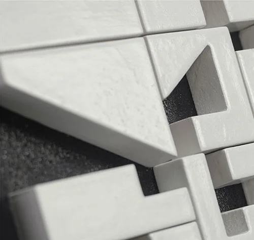 Black and White Tile Puzzle Relief, 35 x 35 cm in black — detail