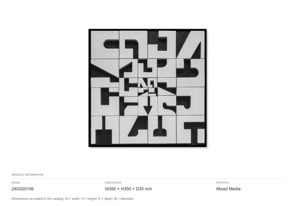 Black and White Tile Puzzle Relief, 35 x 35 cm in black — dimensions