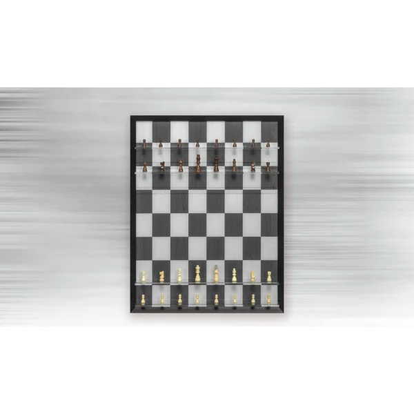 Chessboard Wall Art with Pieces in Black Frame, 70 x 90 cm — in a room setting
