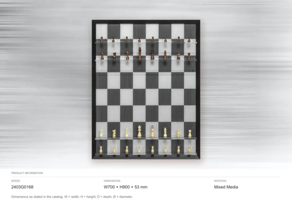 Chessboard Wall Art with Pieces in Black Frame, 70 x 90 cm — dimensions
