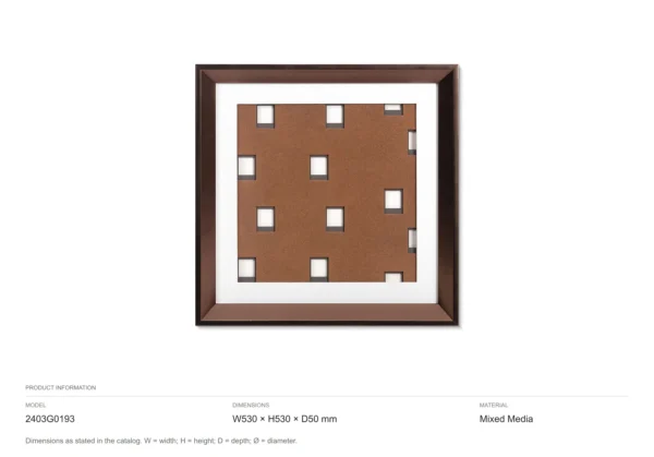 Cocoa Grid with White Tiles Wall Art in Walnut Frame, 53 x — dimensions