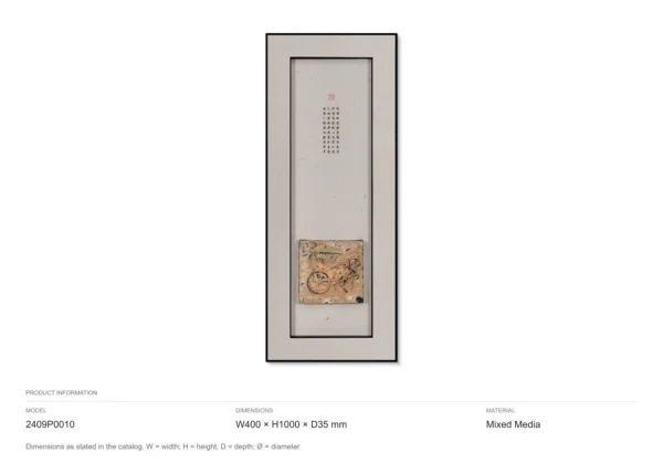 Tall Linen Scroll with Seal and Fragment, 40 x 100 cm in oatmeal — dimensions