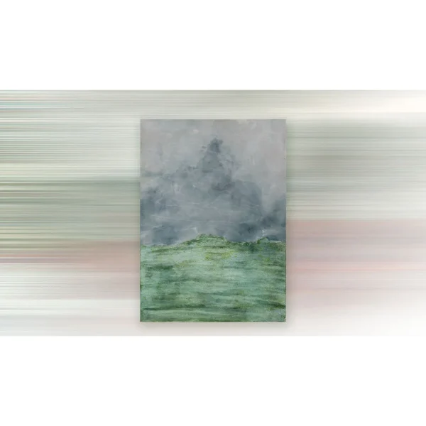 Storm Over Green Field Mixed Media Wall Art, 90 x 125 cm in olive — in a room setting