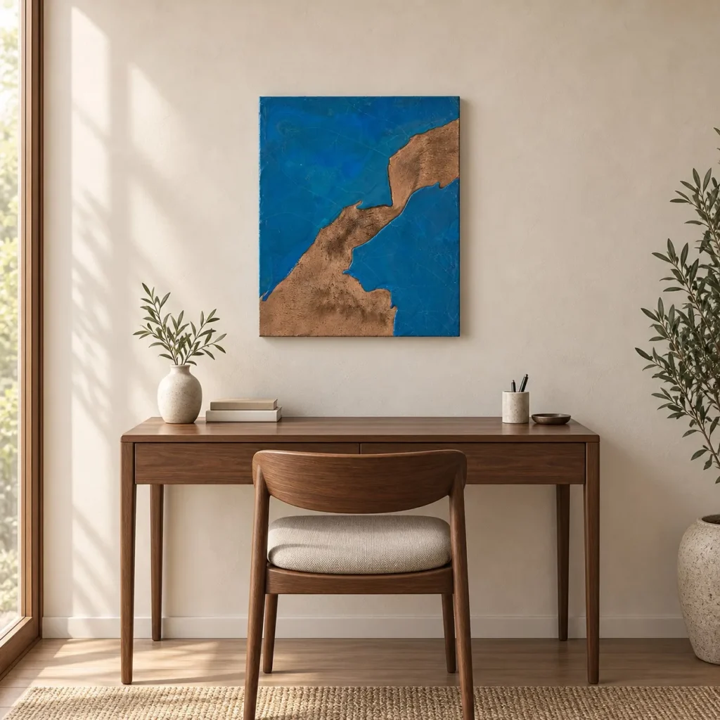 Cobalt and Copper Abstract Wall Art, 50 x 60 cm in blue — front view