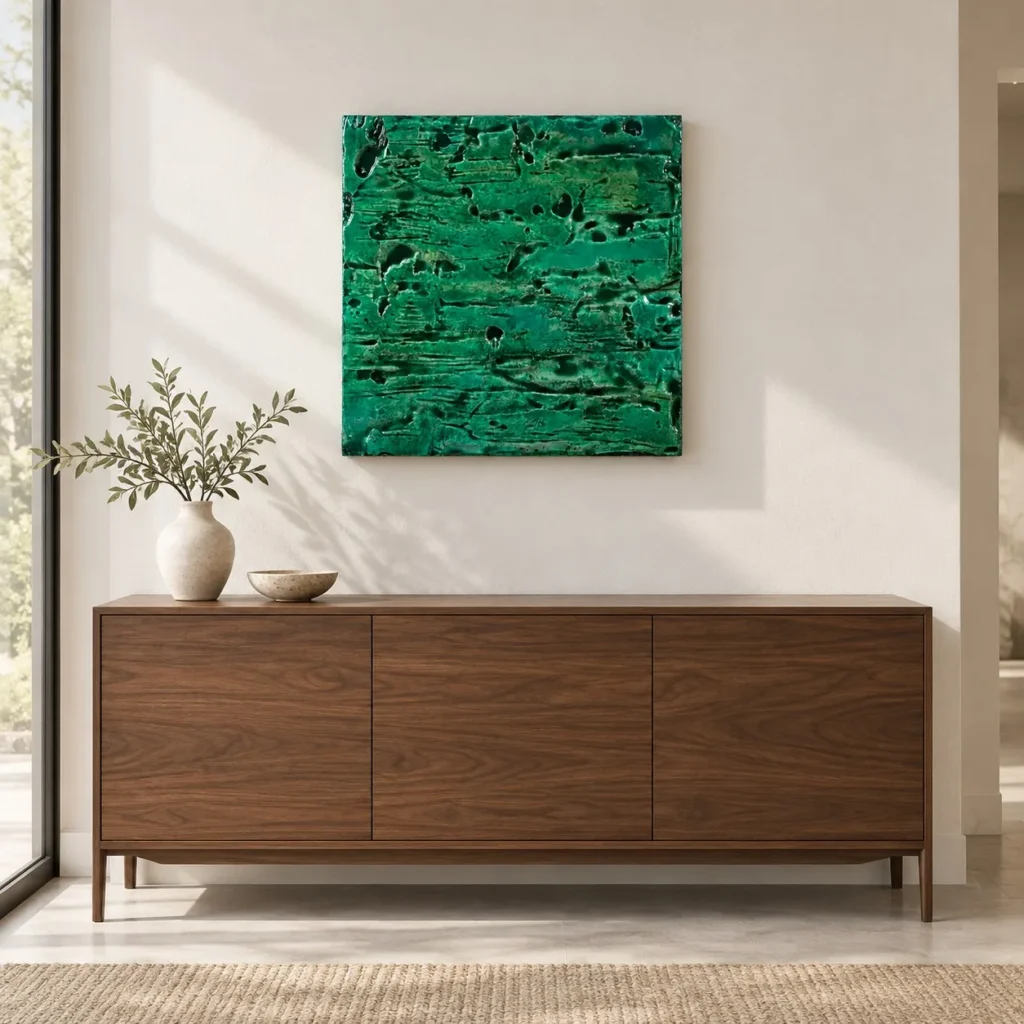 Emerald Textured Square Wall Art, 50 x 50 cm in olive — front view