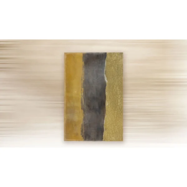 Gold and Charcoal Stripe Abstract Wall Art, 60 x 90 cm in brushed brass — in a room setting
