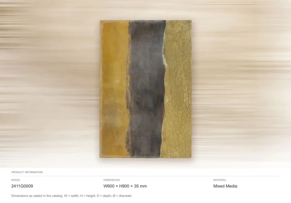 Gold and Charcoal Stripe Abstract Wall Art, 60 x 90 cm in brushed brass — dimensions