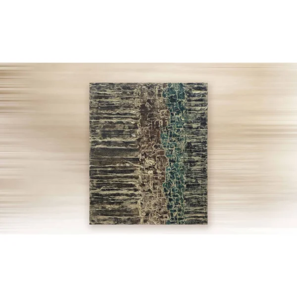 Teal and Rust Striated Abstract Wall Art, 100 x 120 cm in blue — in a room setting