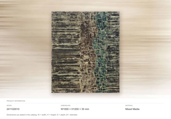 Teal and Rust Striated Abstract Wall Art, 100 x 120 cm in blue — dimensions