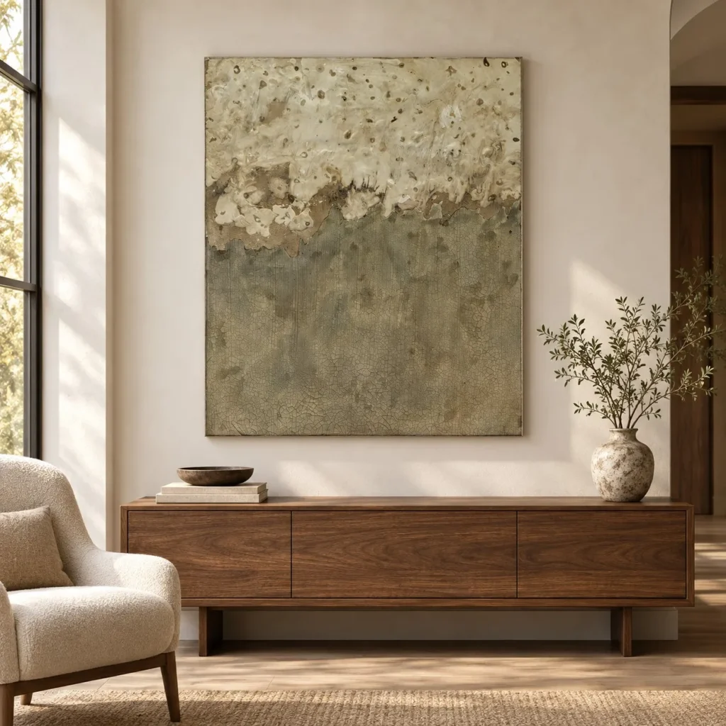 Sand and Sage Textured Horizon Wall Art, 100 x 120 cm in sand — front view