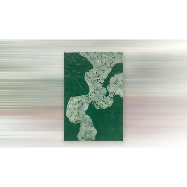 Emerald and White Blossom Abstract Wall Art, 80 x 120 cm in olive — in a room setting