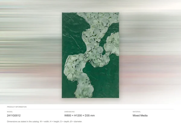 Emerald and White Blossom Abstract Wall Art, 80 x 120 cm in olive — dimensions