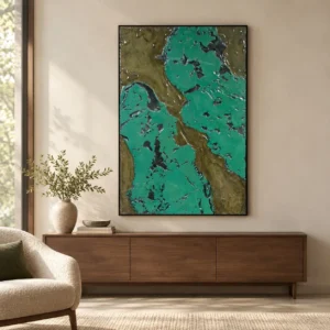 Teal and Olive Marbled Relief Wall Art, 80 x 120 cm in blue — front view