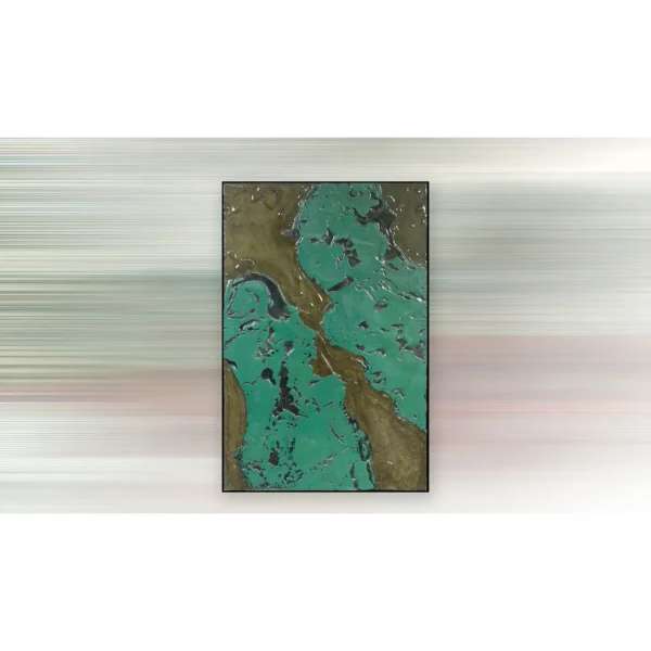 Teal and Olive Marbled Relief Wall Art, 80 x 120 cm in blue — in a room setting