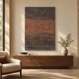 Rust and Slate Striated Abstract Wall Art, 90 x 130 cm in rust — front view