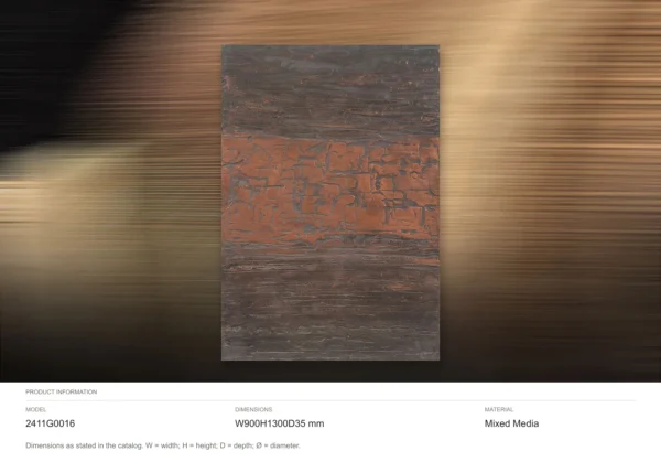 Rust and Slate Striated Abstract Wall Art, 90 x 130 cm in rust — dimensions