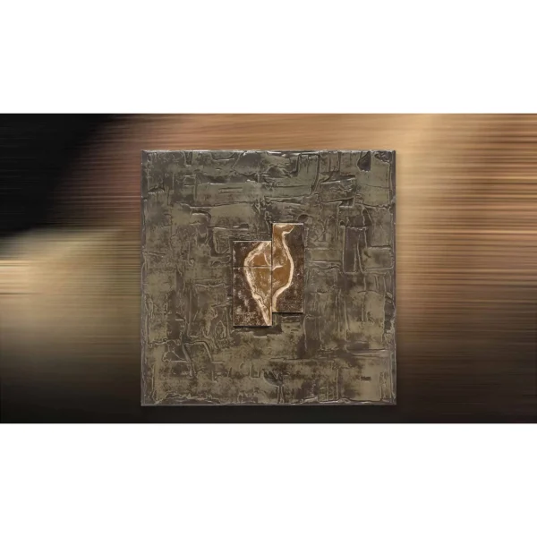 Olive Relief Wall Art with Bronze Leaf, 100 x 100 cm in olive — in a room setting