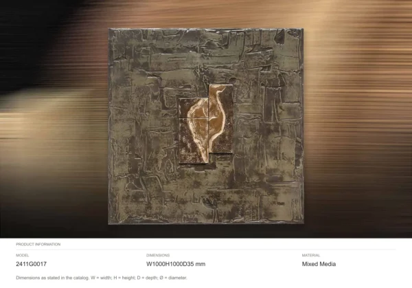 Olive Relief Wall Art with Bronze Leaf, 100 x 100 cm in olive — dimensions