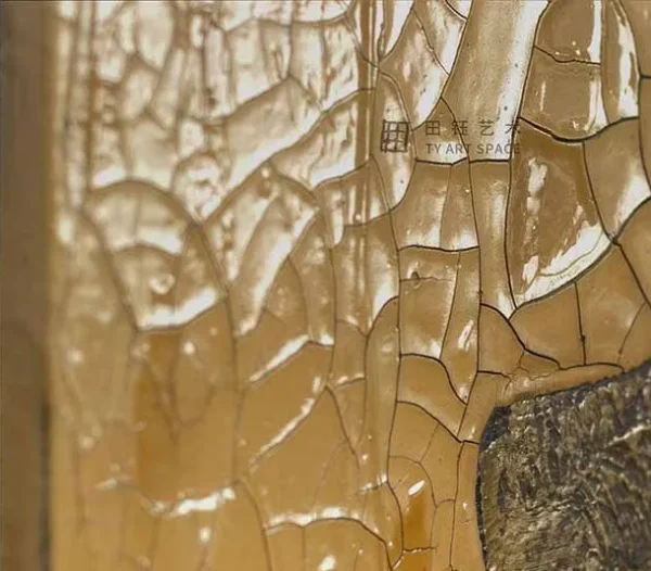 Gold and Charcoal Continent Abstract Wall Art, 80 x 80 cm in brushed brass — detail