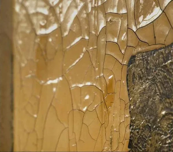Gold and Charcoal Continent Abstract Wall Art, 80 x 80 cm in brushed brass — detail