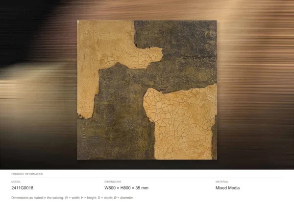 Gold and Charcoal Continent Abstract Wall Art, 80 x 80 cm in brushed brass — dimensions