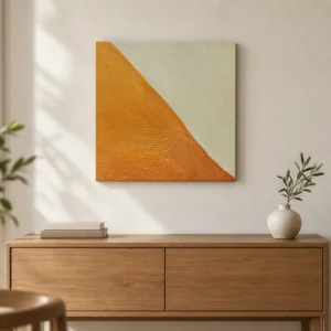 Orange and Cream Diagonal Ridged Wall Art, 50 x 50 cm in rust — front view