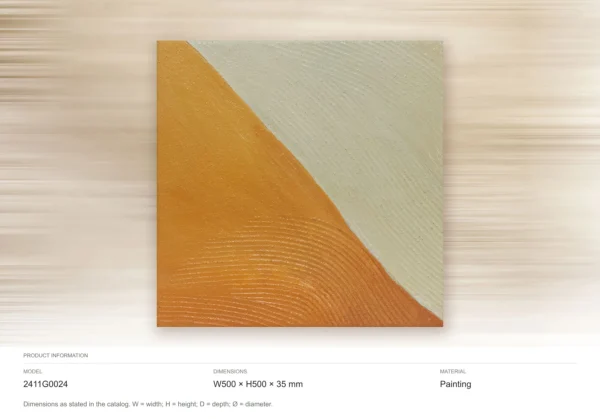 Orange and Cream Diagonal Ridged Wall Art, 50 x 50 cm in rust — dimensions