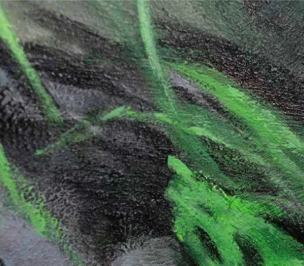 Green Bamboo Abstract Painting in Black Frame, 90 x 120 cm — detail