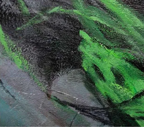 Green Bamboo Abstract Painting in Black Frame, 90 x 120 cm — detail