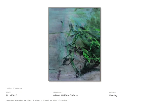 Green Bamboo Abstract Painting in Black Frame, 90 x 120 cm — dimensions