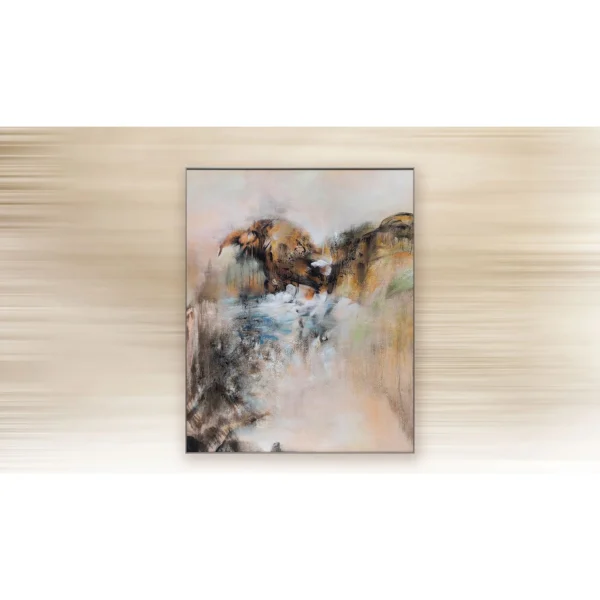 Abstract Landscape Painting in rust — in a room setting