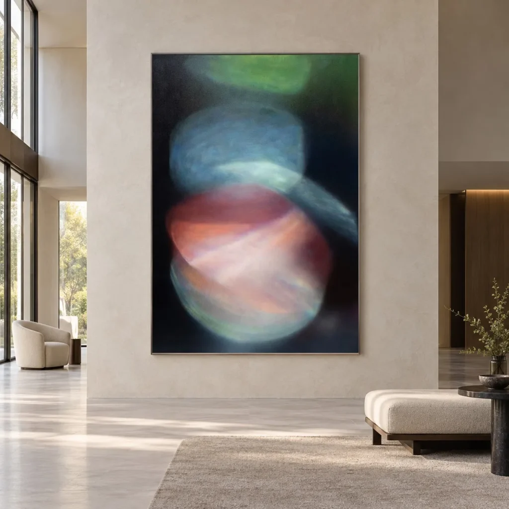 Blurred Sphere Abstract Painting, 130 x 180 cm in black — front view