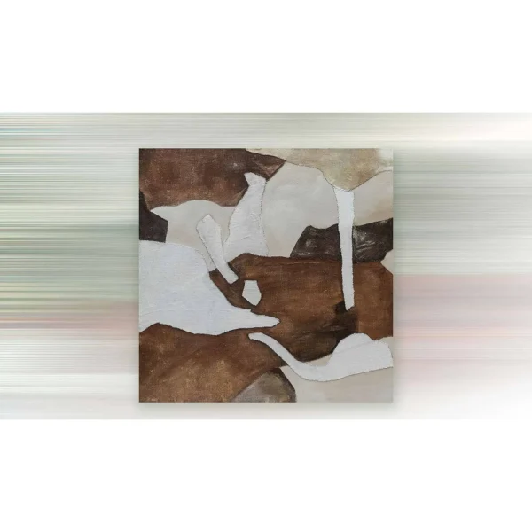 Brown and White Abstract Shape Painting, 130 x 130 cm in clay — in a room setting