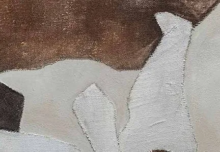 Brown and White Abstract Shape Painting, 130 x 130 cm in clay — detail