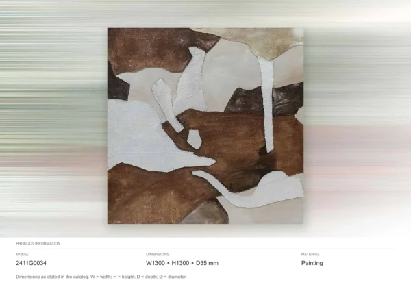 Brown and White Abstract Shape Painting, 130 x 130 cm in clay — dimensions