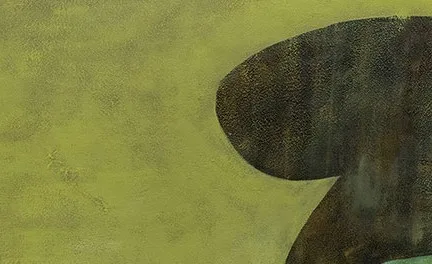Chartreuse Abstract Painting with Black Form, 90 x 120 cm in olive — detail