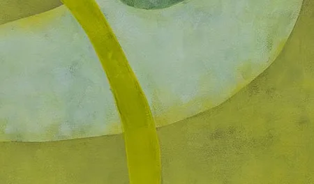 Chartreuse Abstract Painting with Black Form, 90 x 120 cm in olive — detail