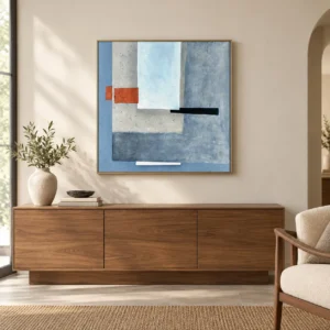 Blue and Grey Geometric Painting in blue — front view