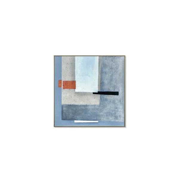 Blue and Grey Geometric Painting in blue — in a room setting