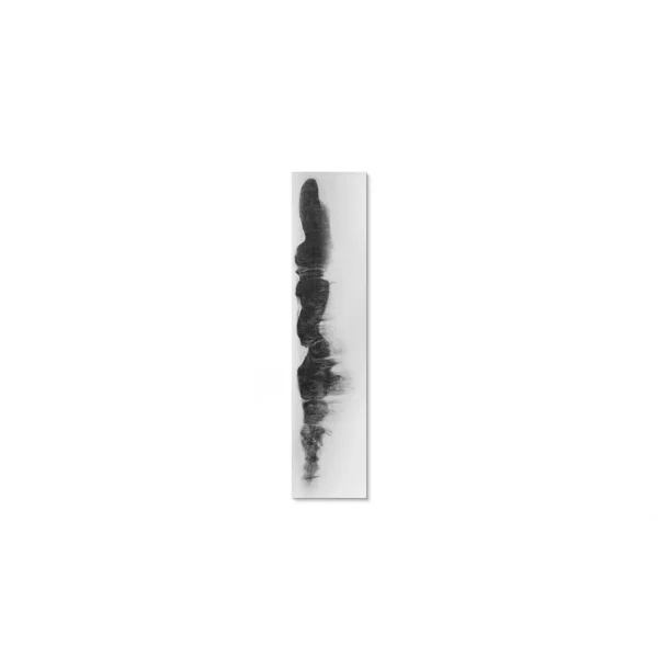 Tall Black Ink Column Painting, 30 x 130 cm in black — in a room setting