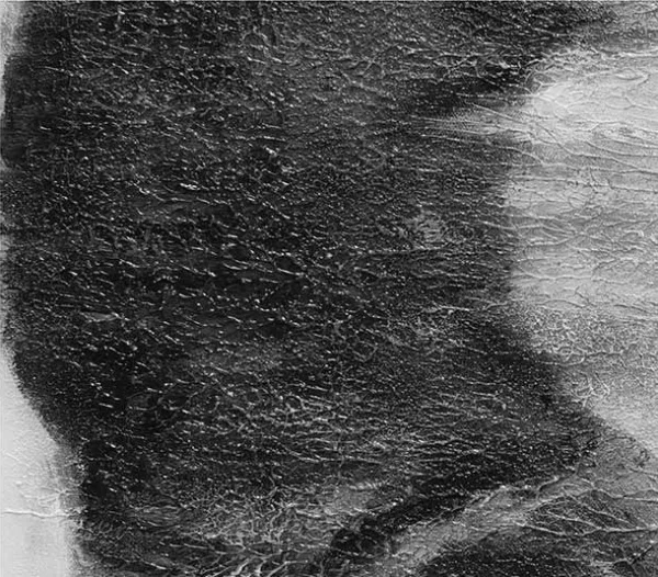 Tall Black Ink Column Painting, 30 x 130 cm in black — detail