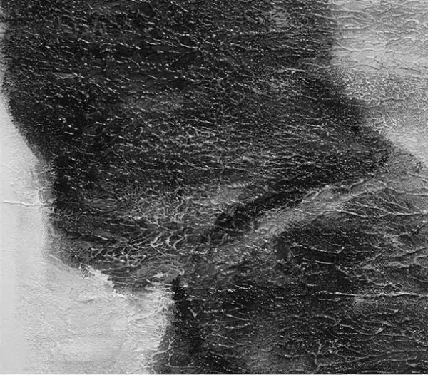 Tall Black Ink Column Painting, 30 x 130 cm in black — detail