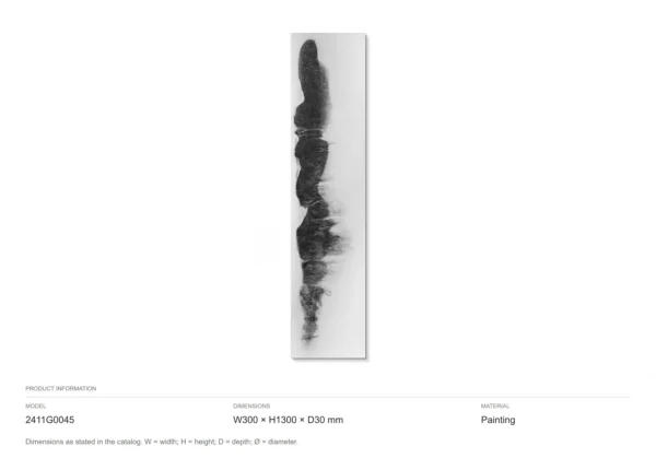Tall Black Ink Column Painting, 30 x 130 cm in black — dimensions